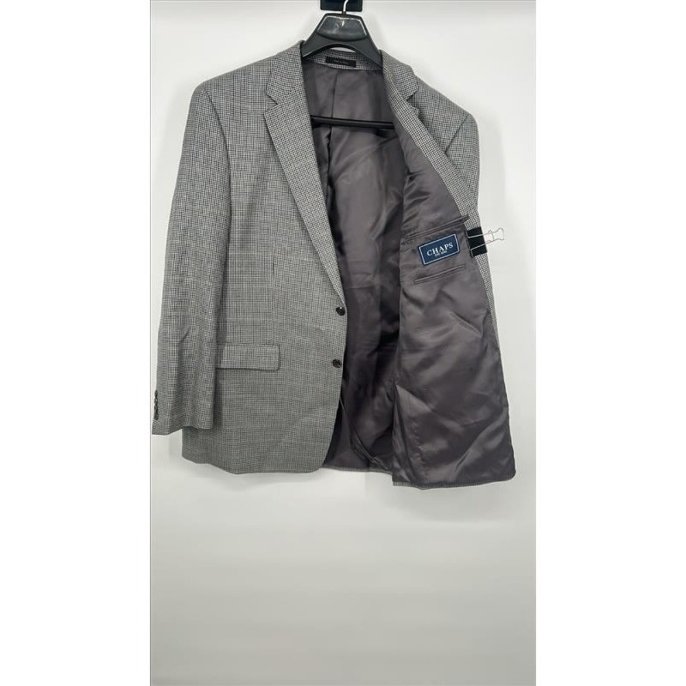 Chaps Mens 48L Silk Wool Blazer Grey Houndstooth Sport Coat Jacket